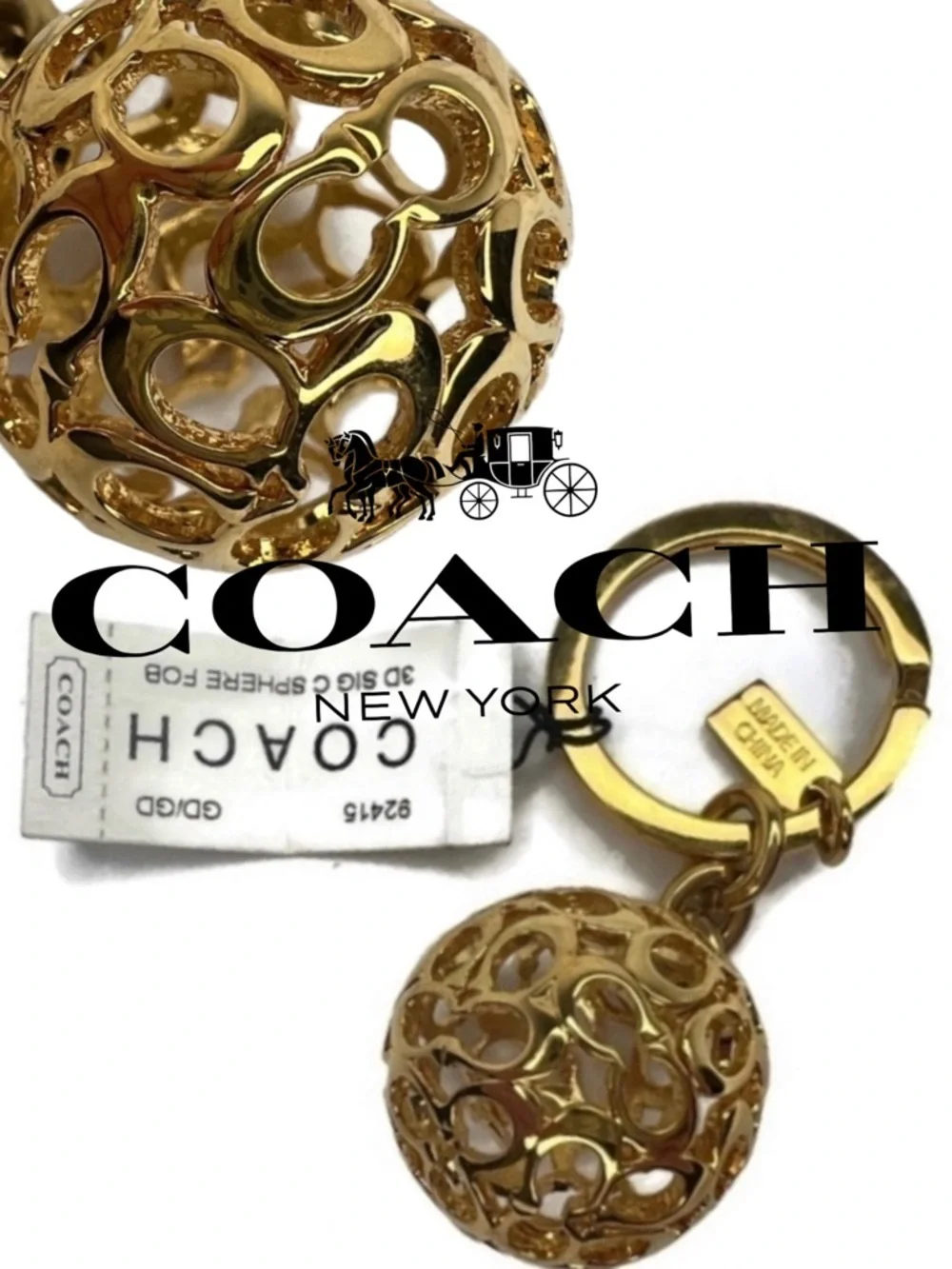 Coach 92415 3D Signature C Gold Sphere Keychain Fob NWT Vintage